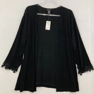 New Citiknits size XL Black Slinky Knit Lace Accent Open Stretch Cardigan Jacket